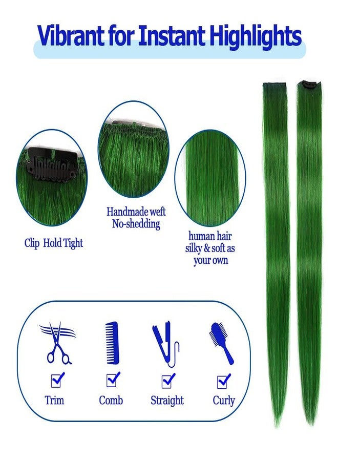 وينسكاي وصلات شعر وينسكي الخضراء بمشابك، شعر بشري طبيعي 100% - وصلات شعر ملونة بمشابك، مناسبة لعيد الميلاد، 5 قطع/مجموعة (18 بوصة، أخضر) - Image 4